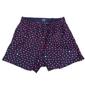 J Crew Mens Boxers Cotton Elastic Waist Heart Navy Red SZ M